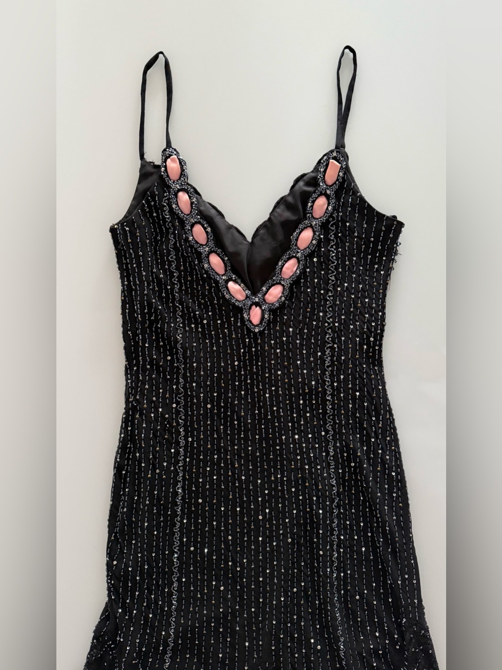 Black & Pink Silk Beaded Evening Gown Dress - Size M - Vintage - *Please Read* - Picture 11 of 16